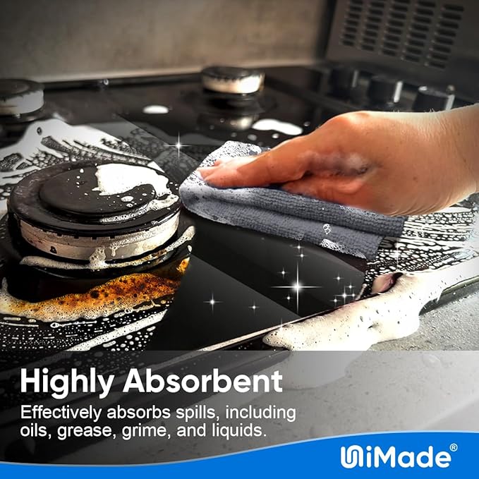 UNIMADE Microfiber Cleaning Cloth, 20 Pack Reusable Microfiber Towels for Cars Lint Free Cleaning Shop Towel Rags for Home Kitchen Automotive Bar Mechanic Restaurant Garage, 11.5"x 11.5", Grey