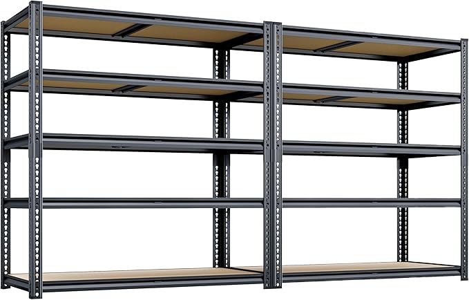72"H Storage Shelves heavy duty, 2250LBS Garage Shelving, 5 Tier Metal Shelving Unit Adjustable Garage Shelves Utility Rack Shelf for Storage Warehouse Pantry Closet,40" W × 20" D × 72" H, Black, 2PCS