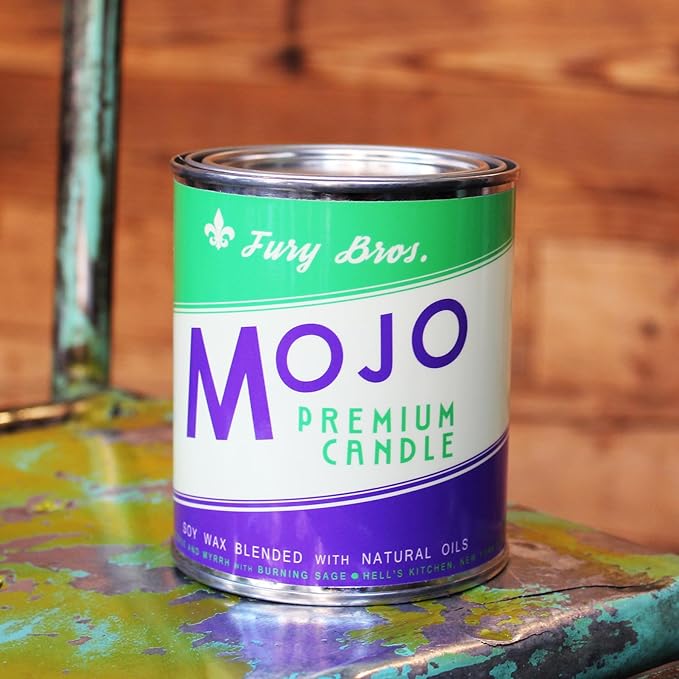 Fury Bros. Scented Candles for Men | Mojo | Frankincense Myrrh Burning Sage | Natural Soy Wax | Hand-Poured in The USA | Long 70-80 Hour Burn (12.5 oz) | Vintage-Inspired Tin Design | Dad Home Gift
