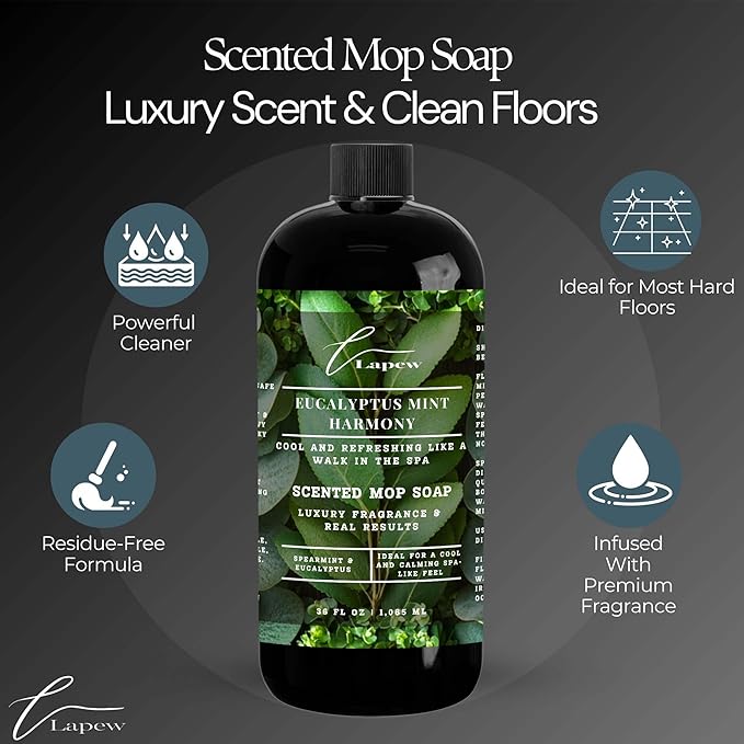 Lapew Eucalyptus Mint Harmony Scented Mop Soap Concentrate 36 oz | Premium Fragranced Floor Cleaner | Streak-Free | Hard Floor Cleaning Solution | Eco Friendly | Made in USA (Eucalyptus Spearmint)