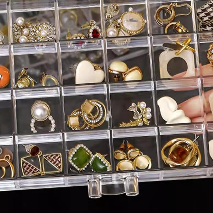 SPAKOWN Earring Organizer, Acrylic Jewelry Holder Organizer with 5 Drawers Stackable Earring Storage Case Jewelry Boxes for Women (Clear)