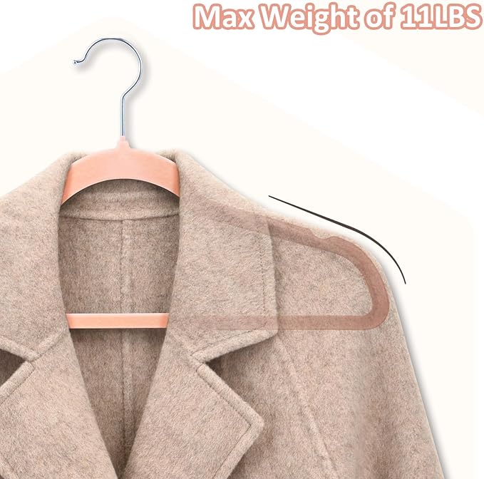 ELONG HOME Velvet Hangers - 50 Pack, Peach Pink Slim Felt Hangers with 360 Swivel Hook, Non-Slip Heavy Duty for Coats & Dress Clothes