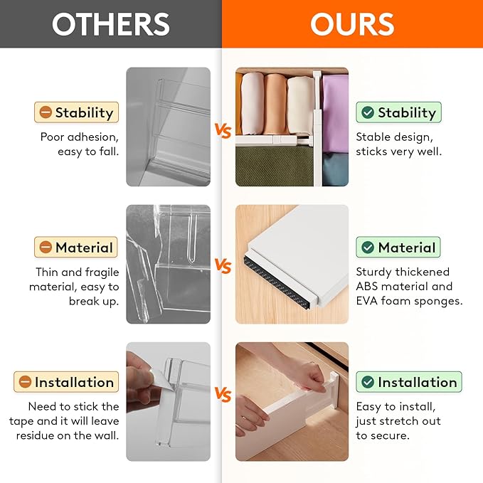 Lifewit 20 Pack Drawer Dividers 4" High, 11-17" Adjustable Dresser Drawer Organizers for Clothes, Expandable Dresser Separators in Bedroom/Bathroom/Kitchen/Vanity/Office Organization and Storage,Beige