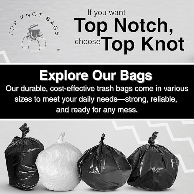 Top Knot Bags 45 Gallon Garbage Trash Bag 40X46" 1.2 Mil Black 100 Count Can Liner Bulk 40 Gallon 41 Gallon 42 Gallon 43 Gallon 44 Gallon Made in USA