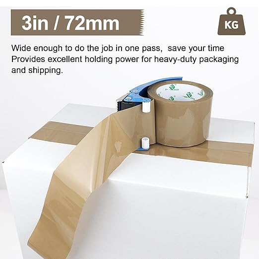 BOMEI PACK 3inch Brown Packing Tape, 12 Refills Rolls Wide Packaging Tape for Moving, Shipping and Storage, 2.4 Mil x 60 Yards