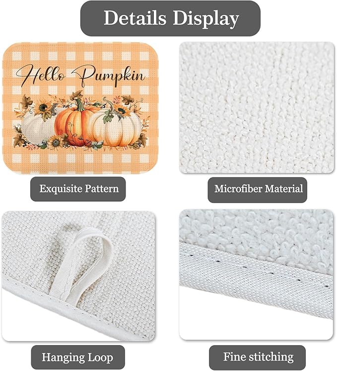Quick Absorbent Kitchen Drying Mat - Stylish Patterns Fall Dish Drying Mat- 16×18 Inch & 18×24 Inch Pumpkin Kitchen Drainer Mat for Countertops, Dishes & Glassware