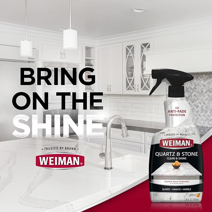 Weiman Quartz Countertop Cleaner and Polish - Clean and Shine Your Granite, Marble Countertops, Kitchen Island, and Stone Surfaces with UV Anti-Fade Protection, Citrus, 24 Ounce with Microfiber Cloth
