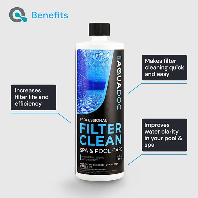 Hot Tub Filter Cleaner Soak, Pool Filter Cleaner & Pool Cartridge Cleaner - Spa Filter Cleaner Soak & Spa Filter Cleaning Solution for HotTub Cartridges. Easy to Use Filter Degreaser | AquaDoc 32oz