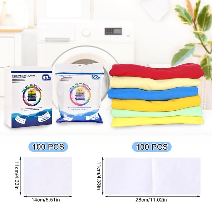 CONLI Color Catchers for Laundry, 200 Grabber Sheets Essential for Home Use - Maintains Original Color of Clothing, Suitable for Apartment, School, Travel