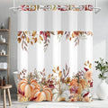 Fall Pumpkin No Hook Shower Curtain and Liner Set, Watercolor Orange Double Layers Waterproof Fabric Shower Curtain, Autumn Pumpkins with Eucalyptus Leaves Farmhouse Bathroom Curtains, 71x74 Inch