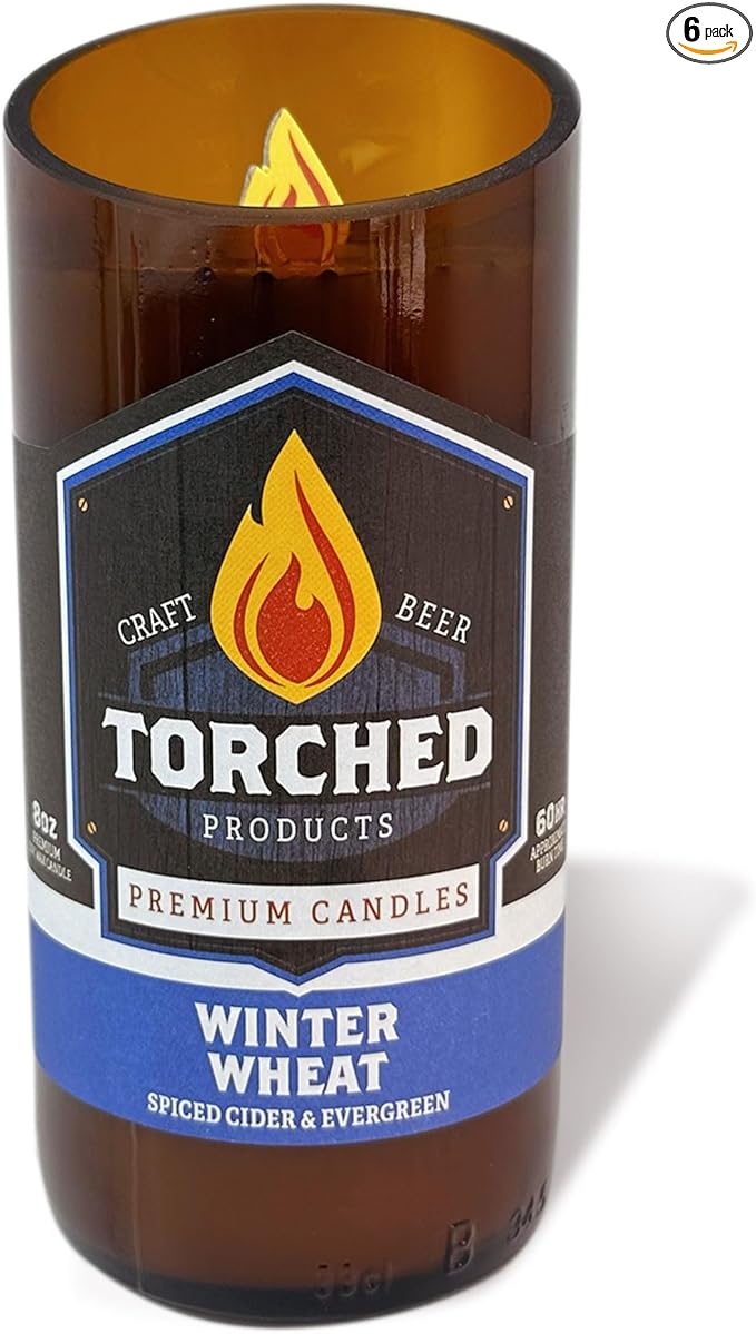 Torched Beer Scented Candles | Natural Soy Wax Candle | Winter Wheat Scent 8 oz | Makes a Great Gift for Men, Beer Lovers, and Collectors | Bar Man-Cave Decor and Accessories