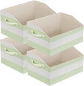 Linen Closet Organizers and Storage, Trapezoid Fabric Bins, Home Office Organization Baskets Striped Collapsible Box with Handles for Clothes, Blanket, Books, DVD, 4 Pack, Green/White