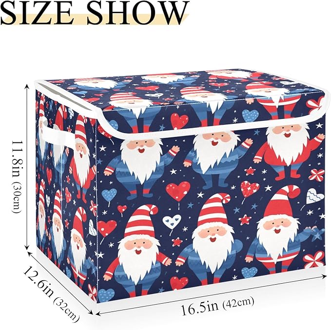 Bolaz Storage Bins with Lids and Handles,Cute Gnmoes American National Day Storage Box Storage Basket with Cover Collapsible Organizer Containers for Home Closet, Shelves