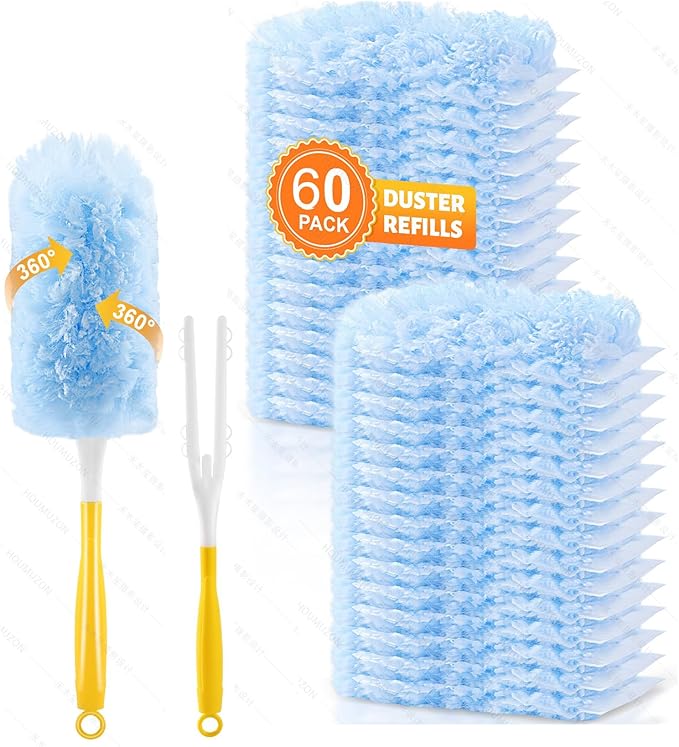 Duster Refill for Swiffer Duster Refill，360 Dusters Heavy Duty Refills, Multi Surface Disposable Duster Kit Unscented for Home, Office, Furniture (60 Count + 2 Handle)
