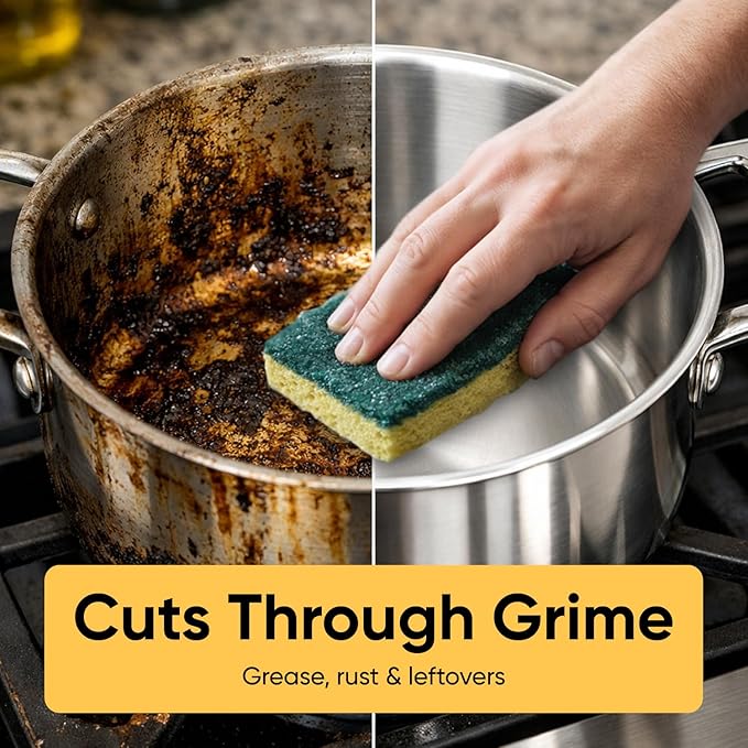 Kitchen Sponges for Washing Dishes, Non-Scratch Cellulose Dish Scrub Sponges, Cleaning Sponges for Household Use, Safe Cleaning Products, Kitchen Sponges Pack of 2, by Superio