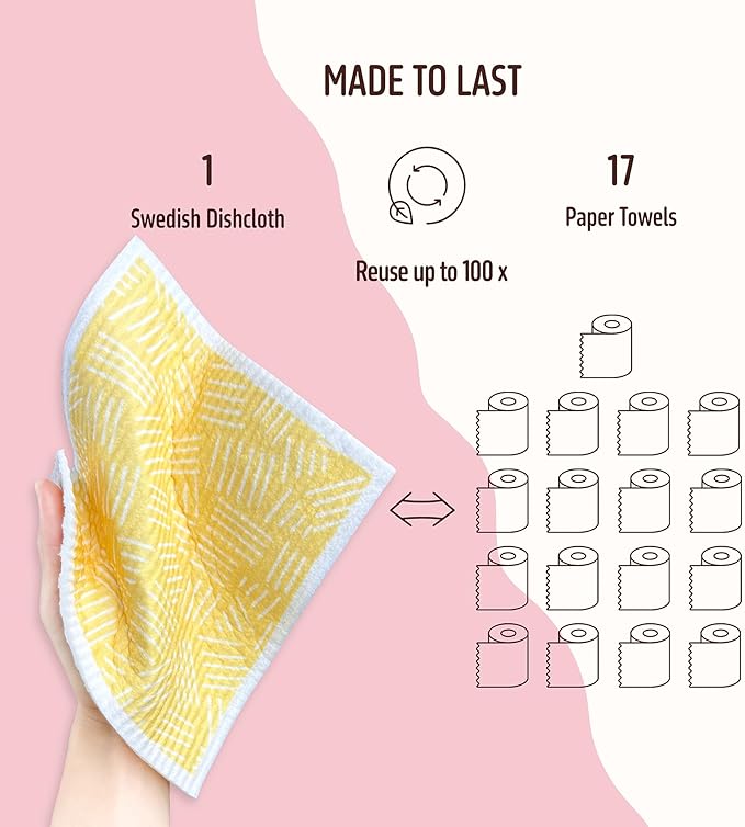 Augine Swedish Dishcloths for Kitchen, 5 Pack Reusable Paper Towels Washable, Super Absorbent Swedish Dish Cloths, Non-Scratch, No Odor