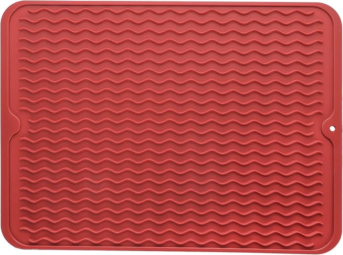 MicoYang Silicone Dish Drying Mat for Multiple Usage,Easy clean,Eco-friendly,Heat-resistant Silicone Mat for Kitchen Counter or Sink,Refrigerator or drawer liner Red L 16 inches x 12 inches