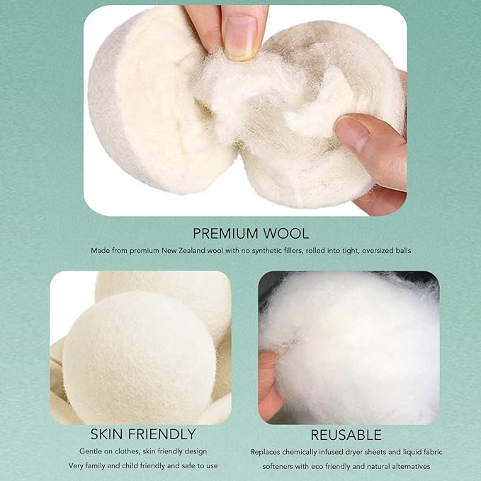 Dryer Balls, 6pcs Wool Drying Balls, Reusable Static Reduction Time Saving Skin Friendly Softener for Clothes