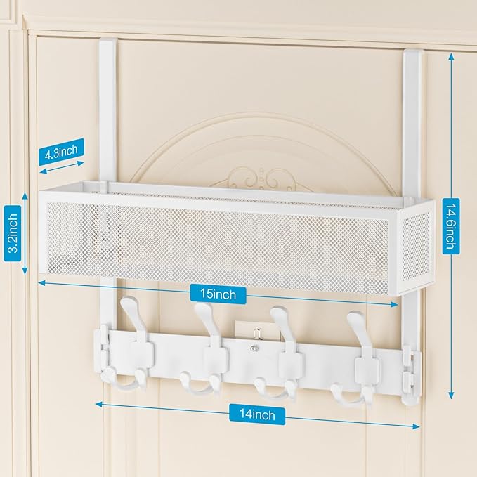 Aimeaihe Over The Door Hooks Organizer, Over The Door Coat Rack with 12 Coat Hooks, Door Hanger Towel Rack, Back of Door Storage for Bedroom, Kitchen, Bathroom(White)