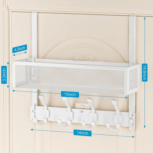 Aimeaihe Over The Door Hooks Organizer, Over The Door Coat Rack with 12 Coat Hooks, Door Hanger Towel Rack, Back of Door Storage for Bedroom, Kitchen, Bathroom(White)