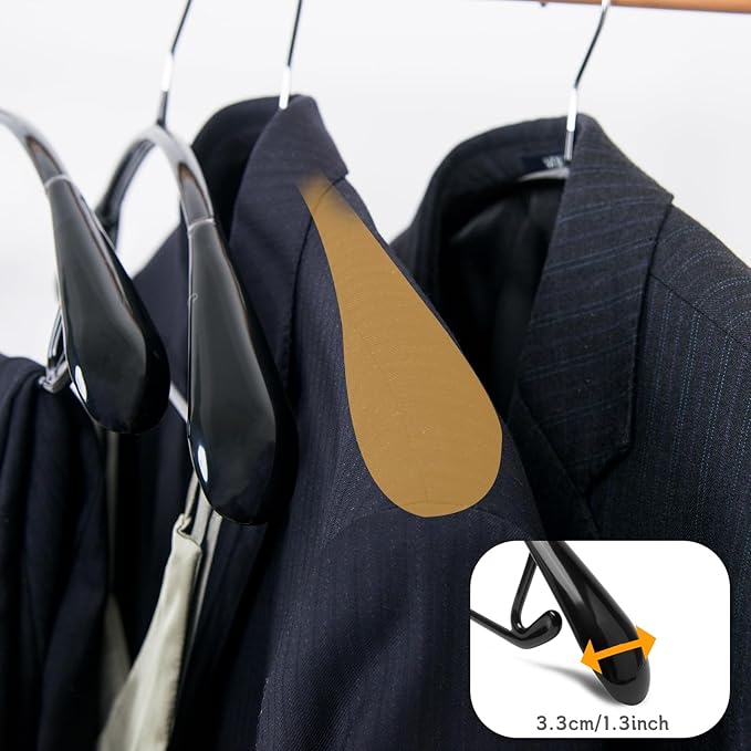 Nature Smile Non Slip PVC Coating Sweater Hangers,Dress Suit Coat Hangers,Wide Shoulder Bump Free Golf T Shirts Clothes Hangers (Black Color 10 Pack)