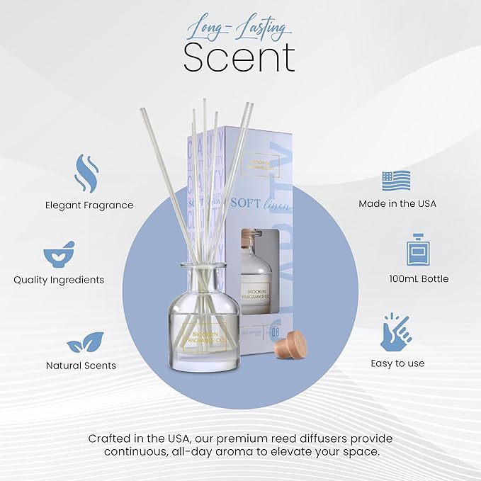Brooklyn Fragrance Co. Aroma Diffuser - Long Lasting Premium Fragrance - Soft Linen Air Freshener for Home - Scent Diffuser for a Large Room - 100ML