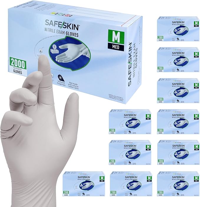 SAFESKIN Nitrile Exam Gloves Disposable - 3.5 Mil, Gray, Powder Free Gloves for Medical, Dental, Cleaning, Cooking