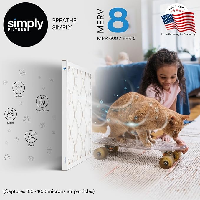 Simply 12x20x1 Air Filter, Merv 8, MPR 600, 12 Pack, Furnace Air Filter for HVAC (Actual Size: 11.75"x19.75"x0.75") DUST, Pet, & Allergy Control