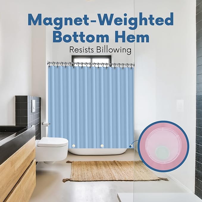 Premium Shower Curtain Liner, 72" W X 70" H - PVC-Free, 6G PEVA Shower Curtain with 12 Rust Proof Grommets and Magnet-Weighted Bottom Hem - Moisture Stain Proof Shower Curtain Liner - Light Blue