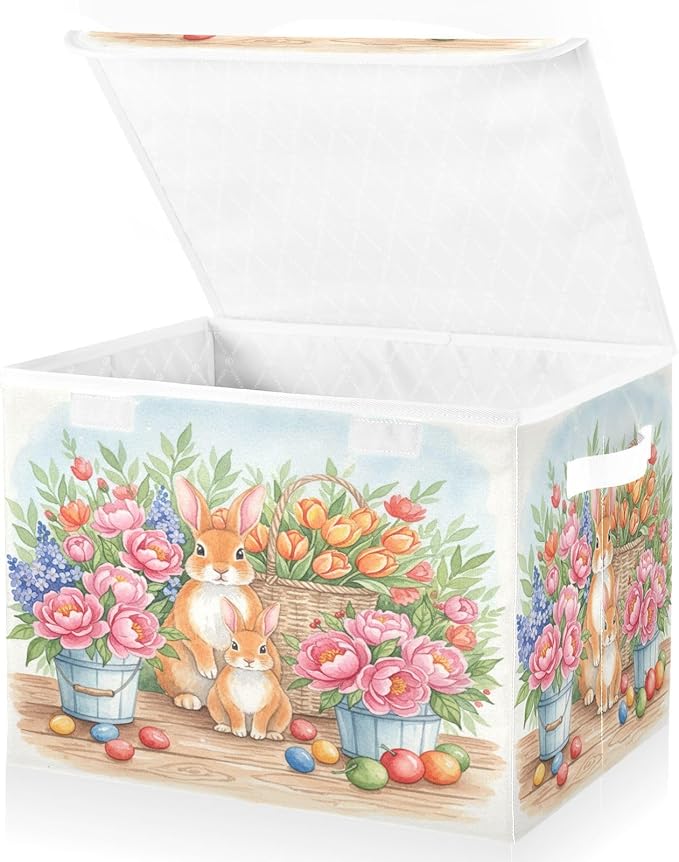 senya Easter Baskets Collapsible Storage Bins with Lids, Rabbits Eggs F Storage Boxes Clothes Baskets for Organizing