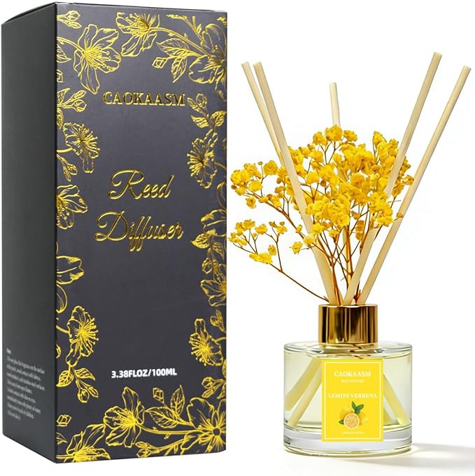 Reed Diffuser Set-Lemon Verbena Scent Fragrance Oil Diffuser with 6 Reed Sticks | Home & Bedroom Bathroom Decor,3.38 fl oz (100ml) (Lemon Verbena)