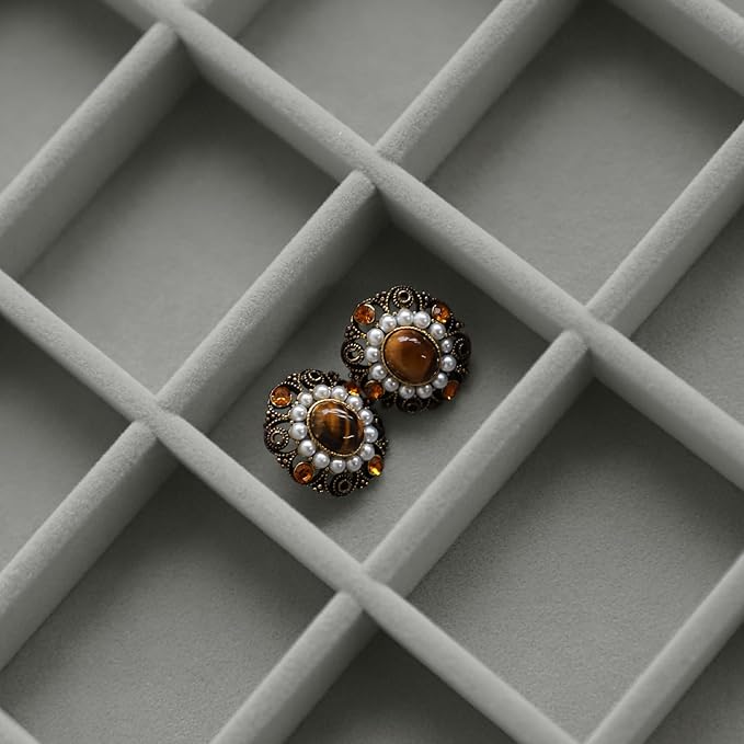 Wudygirl Jewelry Organizer 30 Grid Jewelry Tray with Lid Earring Holder Organizer for Women Ring Earring Bracelet Holder Storage (Pu Black Gray)