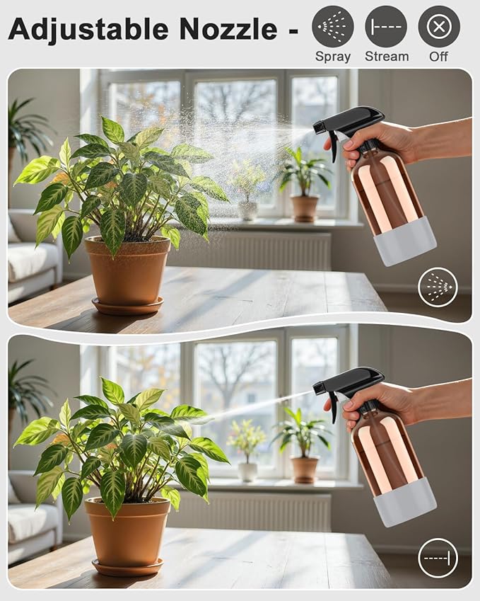 Bontip Amber Glass Spray Bottle with Silicone Sleeve Protection, 16 oz Refillable Spray Bottle for Cleaning Solutions, Plants, Aromatherapy, Facial Hydration (Grey Sleeve(Amber Bottle)