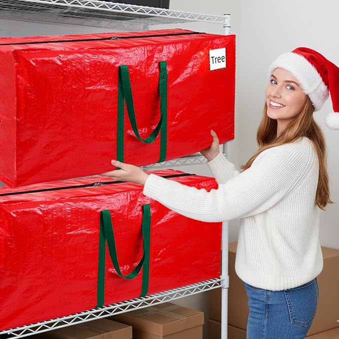 Christmas Tree Storage Bag, Christmas Tree Bag Fits Up to 7.5 Ft Artificial Xmas Trees, Heavy Duty Material, Waterproof & Dual Zippers Christmas Tree Box for Trees, Decorations (Red)