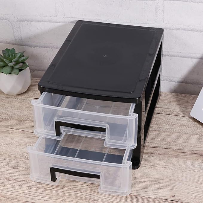 DOITOOL 2 Tier Plastic Drawer Type Closet, Plastic Home Office Storage Organizer, Makeup Organizer Storage Station Cube, Cosmetics Jewelry Storage Box for Bathroom, Dorm, Desk, Countertop, Office