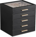 Frebeauty Clear Lid Jewelry Box,5-Layer Jewelry Organizer with Drawer,PU Leather Jewelry Organizers and Storage,Jewelry Boxes for Women,Jewelry Storage for Rings Earring Stud,Gift for Women(Black)