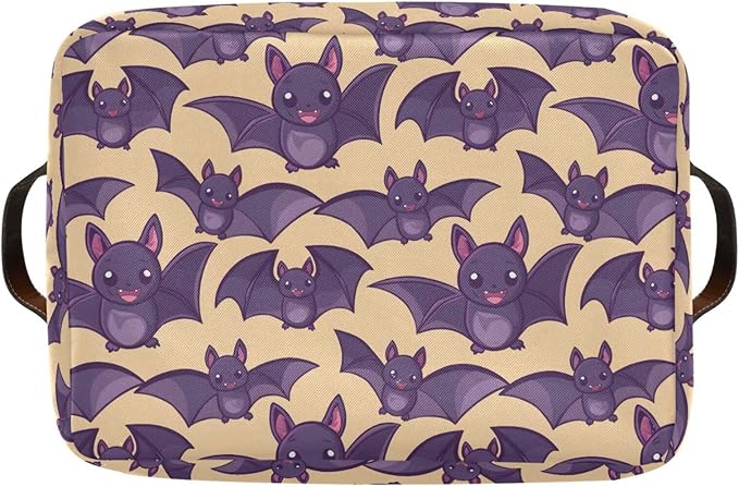 ALAZA Bat Halloween Yellow Foldable Storage Box Storage Basket Organizer Bins with Handles for Shelf Closet Living Room Bedroom Home Office 2 Pack