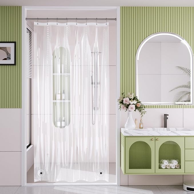 AmazerBath Shower Curtain Liner, 48x72 Clear Shower Curtain Liner, Waterproof Plastic Shower Liner, Cute Lightweight PEVA Shower Curtain for Bathroom with 2 Magnets and 8 Rustproof Metal Grommets