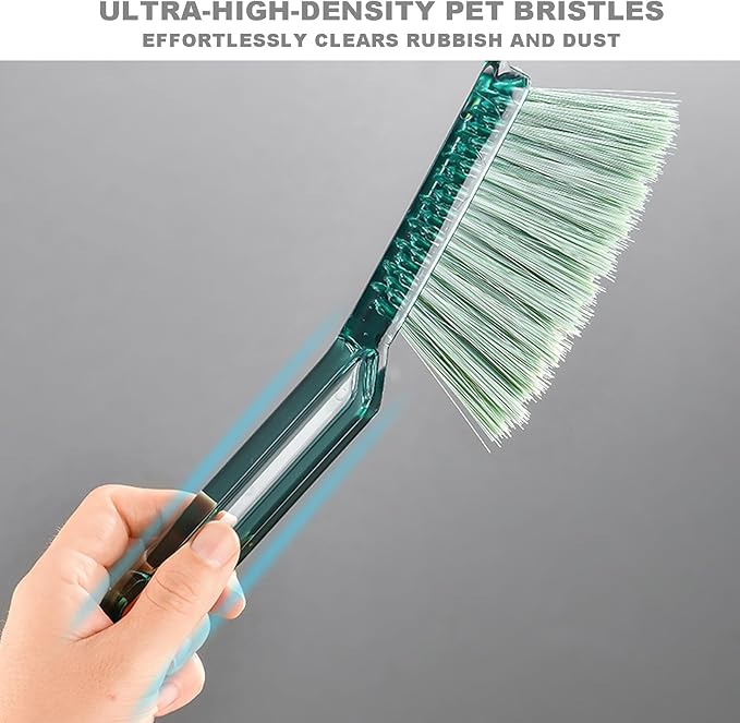 Small Broom with Dustpan Combo Set Mini Broom and Brush Set Hand Sweeper for Cleaning Desk Office Kitchen Pet Nest (Transparent Green)