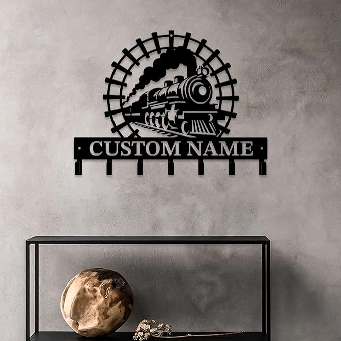 Personalized Train Metal Keys Hooks,Custom Name Metal Train Keys Hooks,Black Metal Train Wall Home Storage Decorative Keys Hooks,Key Holder Hooks for Wall (Style B)