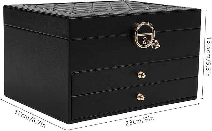Jewelry Organizer,3 Layers Jewelry Box,Watch Storage Jewelry Case,Jewelry Organizer Pull-Out Drawer Jewelry Storage Case with Lock,Black (Black)