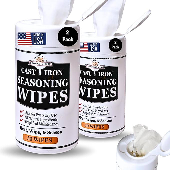 Cast Iron Seasoning Wipes (2 Pack) - Blackstone Griddle Seasoning & Conditioner - Essential Blackstone Accessories for Cast Iron Skillet Care - Made in USA Grapeseed Oil Cleaner & Restoration Kit
