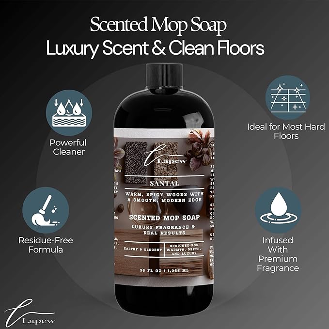 Lapew Santal Scented Mop Soap Concentrate 36 oz | Premium Fragranced Floor Cleaner | Streak-Free | Hard Floor Cleaning Solution | Eco Friendly | Made in USA