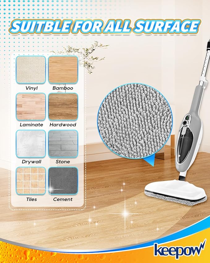 KEEPOW Steam Mop Pads Compatible with GorFanty Steam Mop GF-6610/GF-6610B Model, 3 Pack Washable and Reusable Microfiber Mop Replacement Pads Compatible with Neugo NE033/NE033M Steam Mops