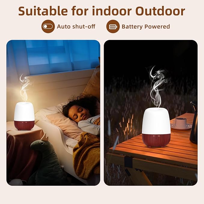 150ML Cordless Essential Oil Diffuser, Rechargeable Battery-Operated Quiet Aromatherapy Diffuser with 7-Hour Runtime,2 Timer Settings & 7-Color LED Light for Bathroom,Bedroom,Living,Room