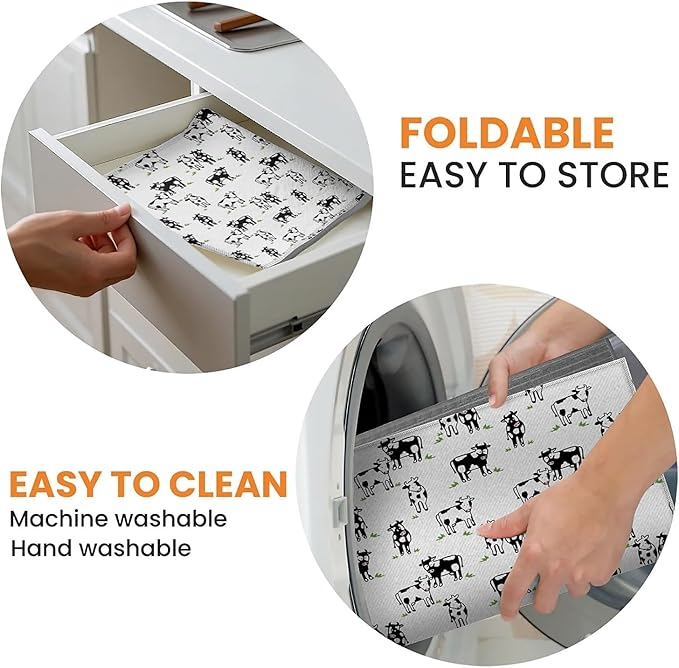 Dish Drying Mat For Kitchen Counter, Cute Cows Microfiber Absorbent Dish Drainer Rack Pad Reusable Large 18x24in Drying Mat