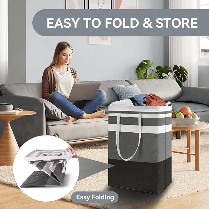 Valueest 75L Large Laundry Basket (3-Pack) – Collapsible, Freestanding Clothes Hamper with Handles – Waterproof Storage Organizer for Laundry, Toys & Clothes – Space-Saving Gradient Gray