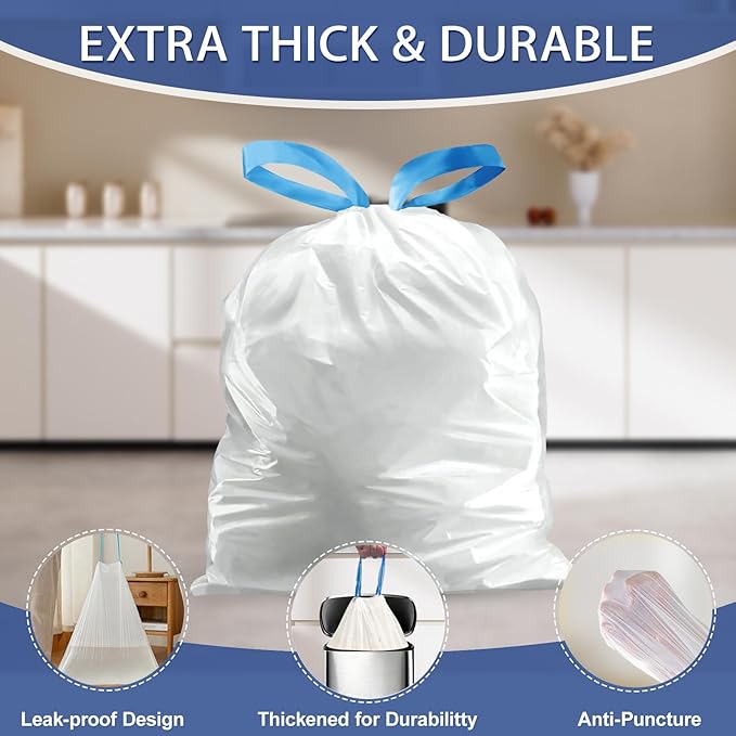 T.FORING 21 Gallon Trash Bags Drawstring 120 Count, 1.7 Mil White Garbage Bags Unscented,Easy-Dispense Roll for Kitchen & Household Use, Code G,79.5 L