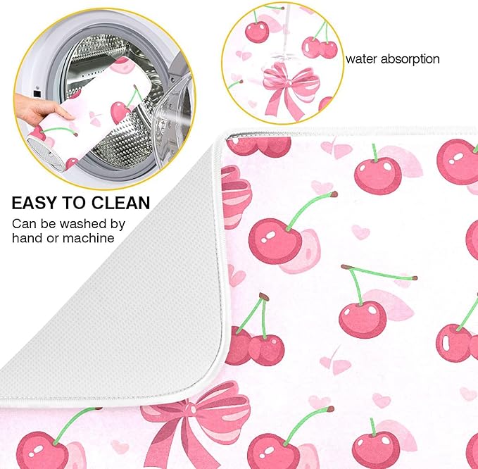 Pink Bow Bowknot Dish Drying Mat for Kitchen Countertop 18x24 Rectangle Large Drying Mat Reusable Quick Dry Dish Sink Absorbent Mats Dishwasher Easy Clean Decorative Home Decor Essentials