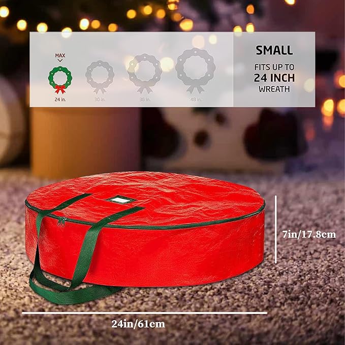 Christmas Wreath Storage Bag, 2 Pack 24" Xmas Wreath Storage Container, Garland Holiday Artificial Wreath Storage Holder with Heavy Duty Handles
